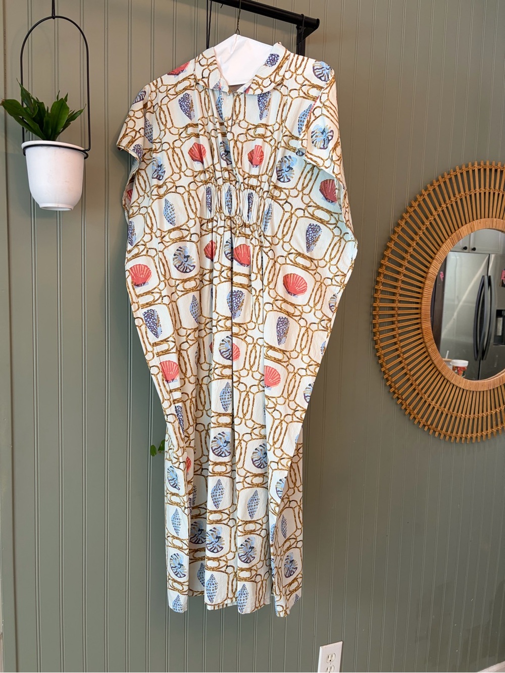 HOLLY SHAE GIGI CAFTAN Nautical Shell & bamboo  Motif Cream,brown Blue,Coral M/L